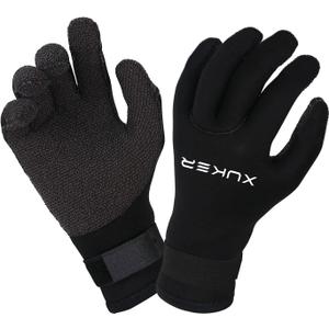 XUKER Water Gloves, 5mm Neoprene Five Finger Warm Wetsuit Winter Gloves for Scuba Diving Snorkeling Paddling Surfing Kayaking Canoeing Spearfishing Skiing (5mm Black Kevlar, M)