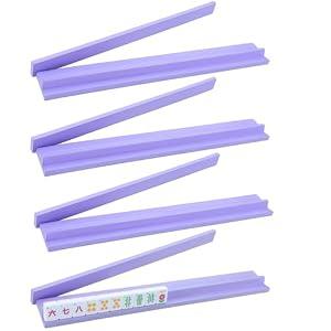 Leinuosen Wooden Mahjong Racks with Pushers 4 Set Magnet American Mahjong Tile Rack and Magnetically Attached Pushers Painted Tile Holders for Players Gift Family Night(Purple)