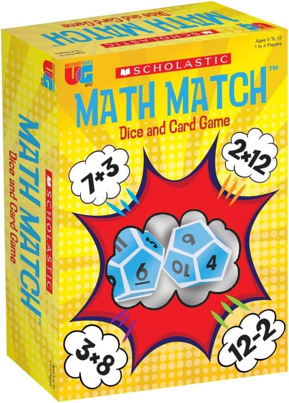 University Games, Scholastic Math Match Travel Dice Game, Mathematics Reinforcement Game for Kids, for 2 or More Players Ages 5 and Up (1 Count (Pack of 1))