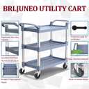 Plastic Utility Carts with Wheels, 3-Tier Large Size Restaurant Food Cart, Heavy Duty 600lbs Capacity Rolling Service Cart w/Hammer for Commercial, Kitchen, Office (Lockable Wheels, L-Grey)