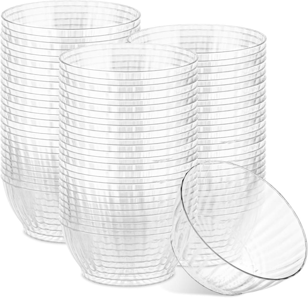 PLASTICPRO 200 Pack Small Plastic Bowls Crystal Like 6 oz Bowls Elegant Bulk Pack Clear Plastic Bowls for Party and Occasions