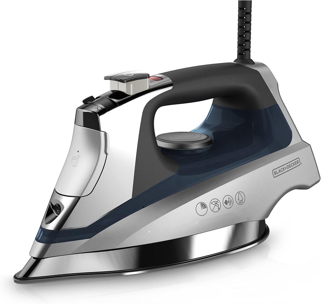 BLACK+DECKER Allure Professional Steam Iron, 30% More Steam, Precision Tip, Stainless Steel Soleplate, Vertical Steam Function (Large, Gray/Blue)