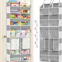 Over the Door Organizer 5 Tiers with Removable Drawers, Extra Large Door Storage of 6 Compartments & 2 Diaper Storage, Double-Column Clear Window Door Hanging Organizer for Nursery,Closet,Pantry(Gray)
