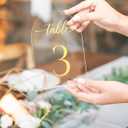 Clear Arch Acrylic Table Numbers for Wedding Reception - 5" x 7" Gold Font Centerpiece Set with Holder Stands & Head Table Sign - Anniversary, Event, Party