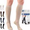 Truform Compression Socks, 15-20 mmHg, Women's Dress Socks, Knee High Over Calf Length, Tan Rib Knit, Small