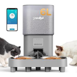 Automatic Cat Feeder, WiFi Dog Food Dispenser with APP Control for 2 Cats & Dogs, 6L Elevated Timed Dog Feeder Programmable 1-10 Meals,10s Meal Call,Dual Power Supply, 2 Stainless Bowls