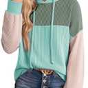 Half Hidden Women Color Block Oversized Hoodies Sweatshirt Casual Long Sleeve Hoodies Drawstring Sweatshirt Pullover, 2XL