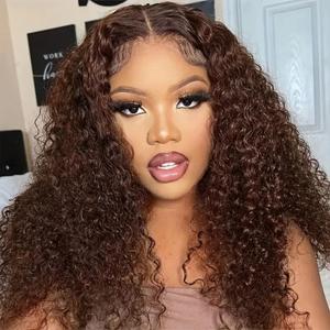 16 Inch Chocolate Brown Bob Wig Human Hair 13x4 Deep Curly Wig 200% Density HD Lace Front Wigs Human Hair For Women Pre Plucked Wet and Wavy Short Bob Wigs 4# 100% Virgin Curly Human Hair Wig