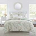 Laura Ashley Home - King Comforter Set, Reversible Cotton Bedding, Includes Matching Shams with Bonus Euro Shams & Throw Pillows (Madelynn Pastel Blue, King) (Blue/Green/Pink)