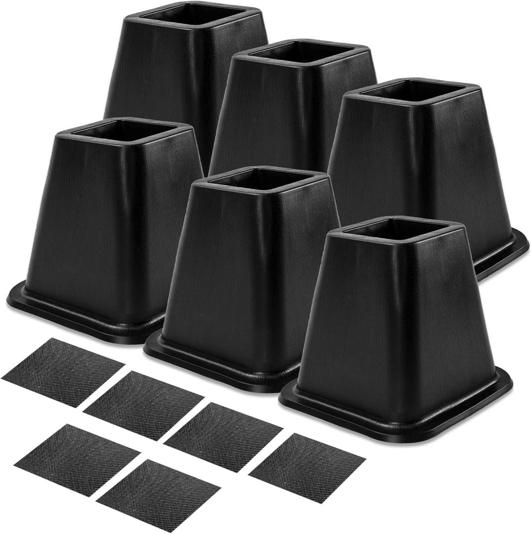 6 Pack Bed Furniture Risers, 6 Inch Quality Plastic Couch Lift Risers Stackable Black Bed Legs for Sofa, Chair, Cabinet, Desk, Supports up to 2200 Lbs per Leg