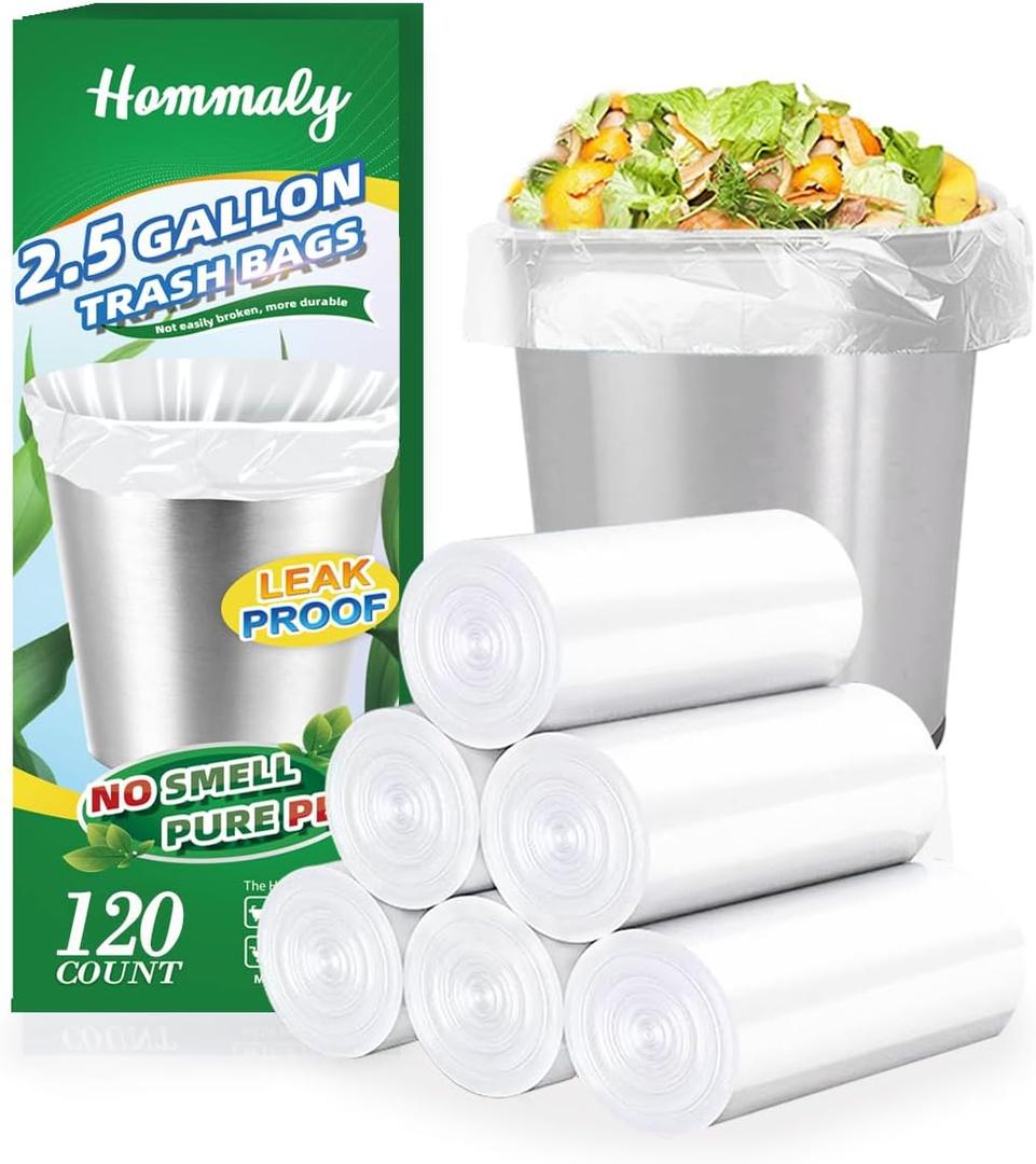2.5 Gallon 120 pcs(2.5-2.6 Gal) Small Clear Trash Bags, Strong 2.5 Gallon 2.6 Gallon Garbage Bags, Bathroom Trash Can Bin Liners,Mini Bags Waste Basket Liner,Fit 6-10 Liter, 2.5-2.6 Gal (2.5C120)