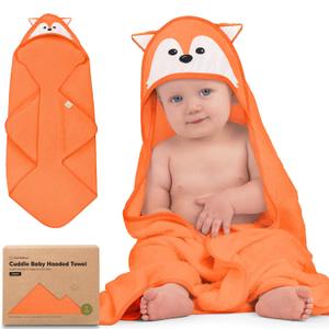 KeaBabies Hooded Baby Towel for Newborn - Viscose Derived from Bamboo Large Baby Bath Towels with Hood for Boys, Girls, Toddler, Extra Absorbent & Soft Newborn Bath Essentials (Fox, Regular)