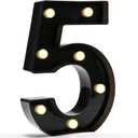 Pooqla Decorative Led Light Up Number Letters, Black Plastic Marquee Number Lights Sign for 5th 15th 50th Birthday Party Wedding Decor Battery Operated Black Number 5, 