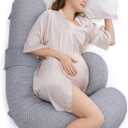 Momcozy Pregnancy Pillow,Original F Shaped Maternity Pillow for Pregnant Women with Adjustable Wedge Pillow, Full Body Support Pregnancy Pillows for Side Sleeping with Velvet Cover, Light Grey (Dark Gray)