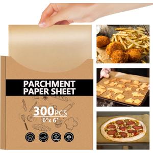 300PCS Thickened Precut Parchment Paper Sheets, 66 In Non-Toxic Burger Paper SheetHeavy Duty Burger Patty Paper for Baking, Grilling, Seperating Patty, Comes in Convenient Packaging, Brown