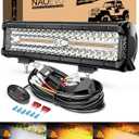 NAOEVO 12 Inch LED Light Bar, 300W 30000LM LED Offroad Fog/Driving Lights with 2 Leads Wiring Harness, Spot & Flood Combo, Work for Truck Boat UTV ATV, 1 Pc (White/Amber/White&Amber)