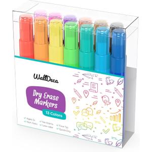 WallDeca Dry Erase Markers for Kids Non-toxic, 13 Pack, Washable, Colorful Pastel Colors, Fine Tip Skinny Pens, Thin Whiteboard Low Odor Markers for Toddlers, Vibrant and Quick Dry