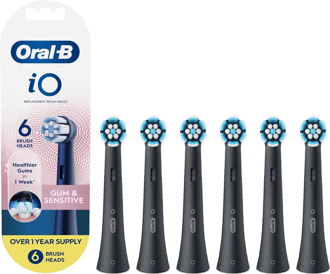 Oral-B iO Gum & Sensitive Replacement Heads, Electric Toothbrush Brush Heads, Black, 5 Count