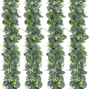 Dolicer 4 Packs 6FT Artificial Eucalyptus Garland, Faux Greenery Garland Fake Vines Hanging Silver Dollar Eucalyptus Leaves for Wedding Backdrop Arch Table Wall Party Home Decor