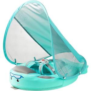 Mambobaby Float with Canopy Baby Float Non-Inflatable Baby Pool Float with Add Tail Skin-Friendly Fabric Avoid Flip Over Infant Swim Float for Boys Girls 3-24 Months, Green (Classic Edition Green)