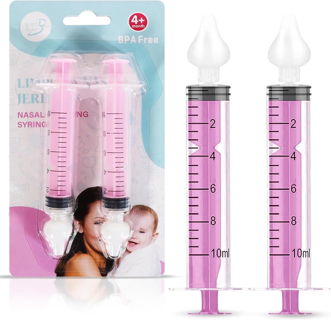 5 x Bluet B - Baby Nasal Syringe (2-Pack) - Safe Silicone Nasal Aspirator for Newborn - Infant Mucus Removal - 10ml Nose Cleaner Syringe for Baby - Toddler Congestion Relief - Reusable Tips - Pink