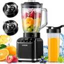 GDOR Professional Blender for Smoothies, 5 Functions, 1200 Peak Watts Smoothie Blender, 52 Oz Glass Jar & 24 Oz To-Go Cup Combo, Ice Crushing & Frozen Fruit, Self-Cleaning, Black