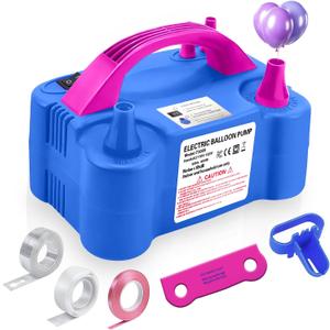 Electric Balloon Pump,110V 600W Portable Dual Nozzles Balloon Pump,Air Pump Balloon Blower for Party Decorations with Tying Tool (Small, Blue)