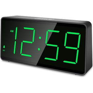 Peakeep Battery Operated Digital Alarm Clock for Bedrooms - Cordless Large Big Numbers 4 Dimmers, Auto Dimming for Seniors, Adjustable Volume Loud Alarm Clock for Heavy Sleepers Adults (Green Digits)