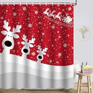 Haxnimck Christmas Shower Curtain, Christmas Tree Shower Curtain Set, Winter Shower Curtains for Bathroom, Xmas Tree Snowflake Bathroom Shower Curtain Sets, Shower Curtains Bathroom Decor 72x72 inch