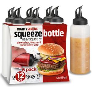 6 Pack Squeeze Bottles for Sauces & Liquids - 12 Oz Easy Pour, Leak Proof Snap Cap Condiment Bottles