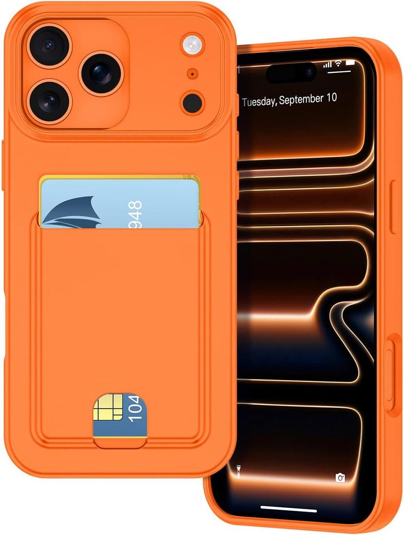 Petocase for iPhone 17 Pro Wallet Case Card Holder Slot Ultra Slim Fit Flexible TPU Gel Rubber Soft Skin Silicone Protective Phone Case Cover for Apple iPhone 17 Pro 6.3 inch Orange