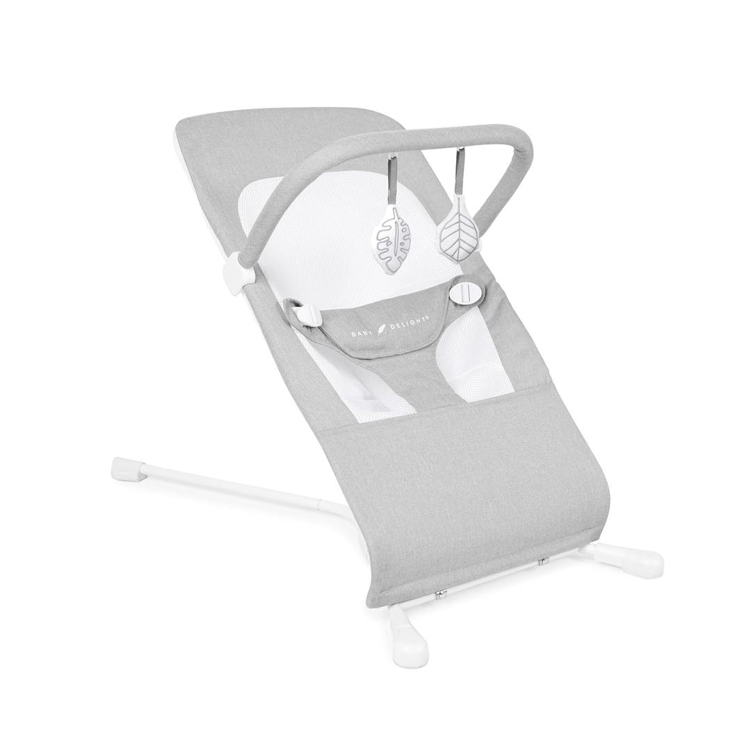 Baby Delight Highland Baby Bouncer | Infant | 0 6 Months | 3-Position Recline | Pebble Grey