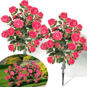 Lunmon 2 Pack 3ft Artificial Camellia Plants Tree 36" Faux Camellia Flower with Spike UV Resistant Realistic Fake Floral Blooming Bush for Indoor Outdoor Front Door Porch Backyard Garden, Rose Pink
