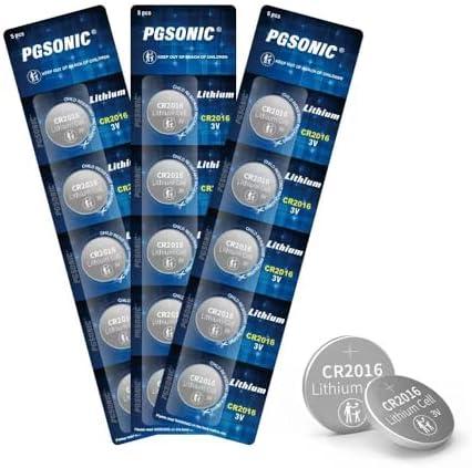 PGSONIC CR2016 3V Lithium Coin Battery (15-Pack), Powerful, Reliable and Leak-Free