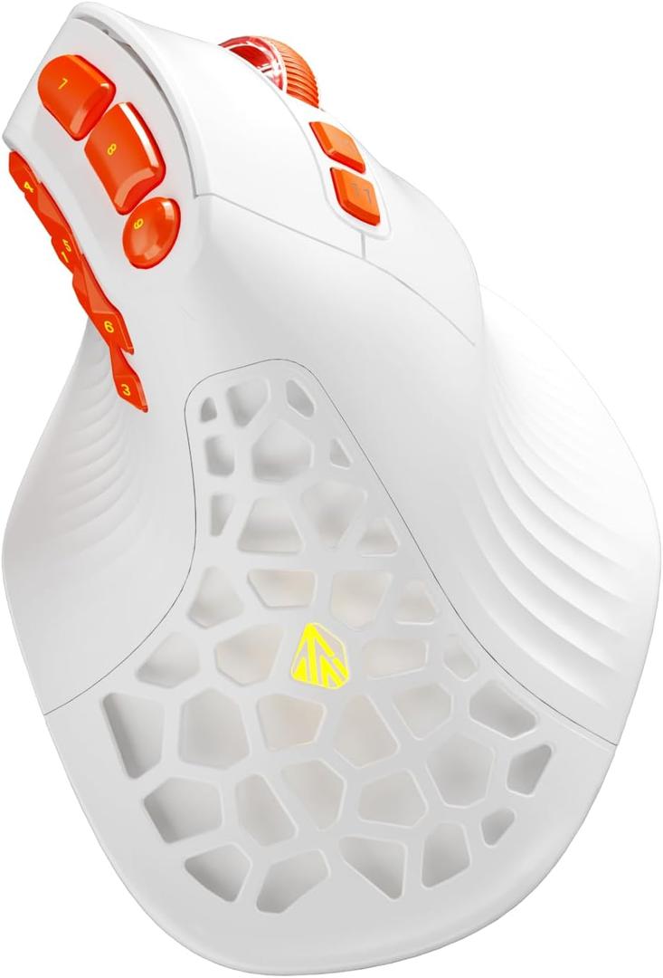 SOLAKAKA E9 PRO Vertical MMO Gaming Mouse - Ergonomic Wireless Mouse with 10 Side Buttons,PAW3395 36000 DPI Sensor,45Grip,Tri-Mode 2.4G/BT/Wired, RGB,1000mAh Rechargeable Mouse for PC/Mac - White