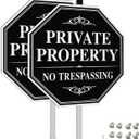 GicnKeuz Large No Trespassing Signs Private Property Sign with 36" Metal Stakes, 12"x12" Heavy Duty Aluminum Signs,Fade Resistant/Waterproof, Including Screws, Easy to Install, Outdoor Use (2-Pack)
