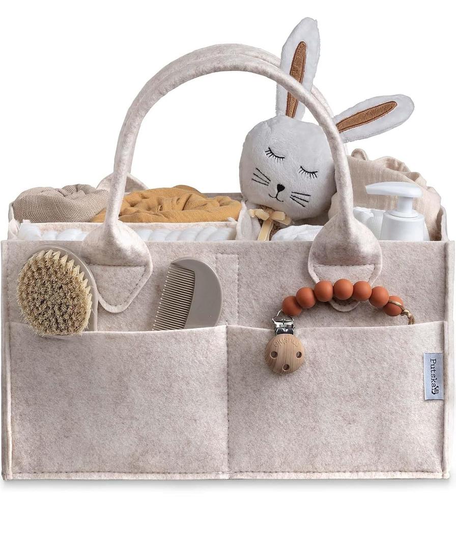 PUTSKA Baby Diaper Caddy Organizer - Nursery Storage Basket for Diaper Station, Baby Basket Shower List and Registry Gift Must-Haves, Newborn Essentials, Nursery Decor for Boy or Girl - Mocha, Regular