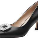 Stiletto Pumps for Women Genuine Leather Pointy Toe Kitten Heels Elegant Gorgeous Closed Toe Slip On Solid Low Heel for Business Casual Ladies Wedding Dress Shoes (7.5)