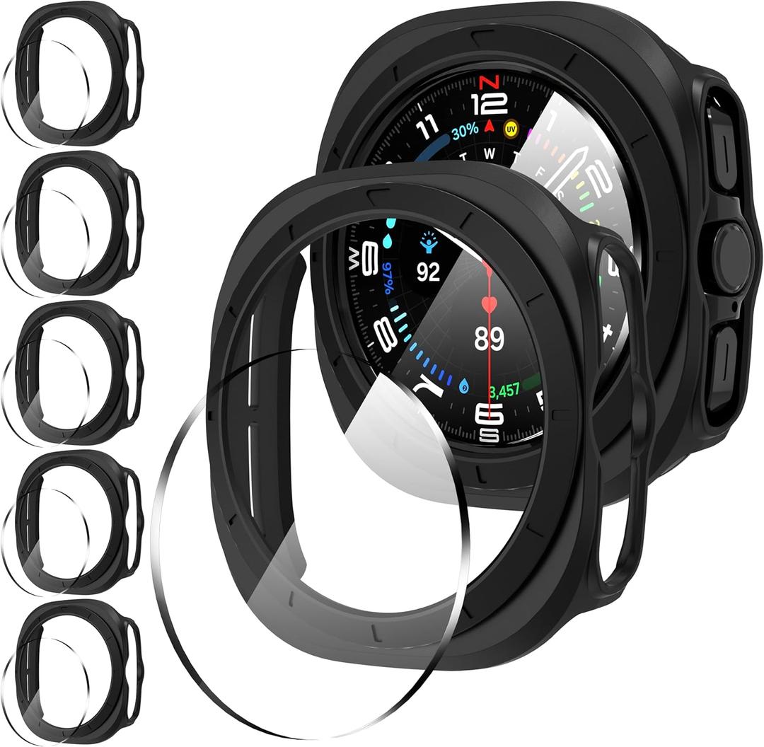 Suoman 5+5 Pack for Samsung Galaxy Watch 8 Ultra 47mm Case, [Anti-Scratch] 9H Tempered Glass Screen Protector+All-Round PC Matte Protective Cover Bumper