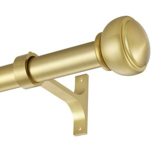 Brass Curtain Rods for Windows 72 to 144 Inch, Heavy Duty 1 Inch Diameter Single Curtain Rods, Telescoping Drapery Rods with End Cap Finials, Wall Mount and Ceiling Mount Curtain Rods (72-144", Brass)