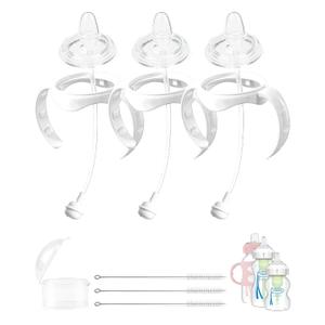 Straw Sippy Cup Conversion Kit for Dr Browns Wide-Neck Baby Bottles, Sippy Cups Transition Kit with Soft Straw top,Weighted Straw, Bottle Handle, Cleaning Brush, Dust-Proof Case, 8m+, Pack of 3