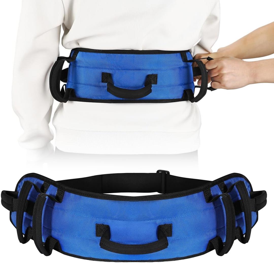 Rhino Valley Gait Belt for Senior with 7 Handles, 59" Anti-Slip Gate Belts Medical for Elderly, Transfer Belt with Quick Release Buckle, Elderly, Physical, Handicap, Bariatric Therapy, Blue & Black