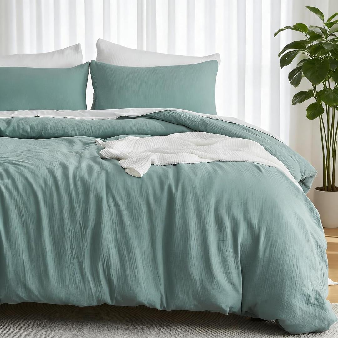 EMME Muslin Cotton Duvet Cover Set Teal Twin Size Linen Like Soft Breathable Lightweight Summer Comforter Cover Set with Zipper Closure (Teal, Twin, 68"x90")