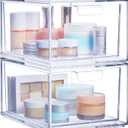 STORi Audrey Stackable Clear Bin Plastic Organizer Drawers | 2 Piece Set | Organize Cosmetics and Beauty Supplies on a Vanity | Made in USA (4.5" Tall)