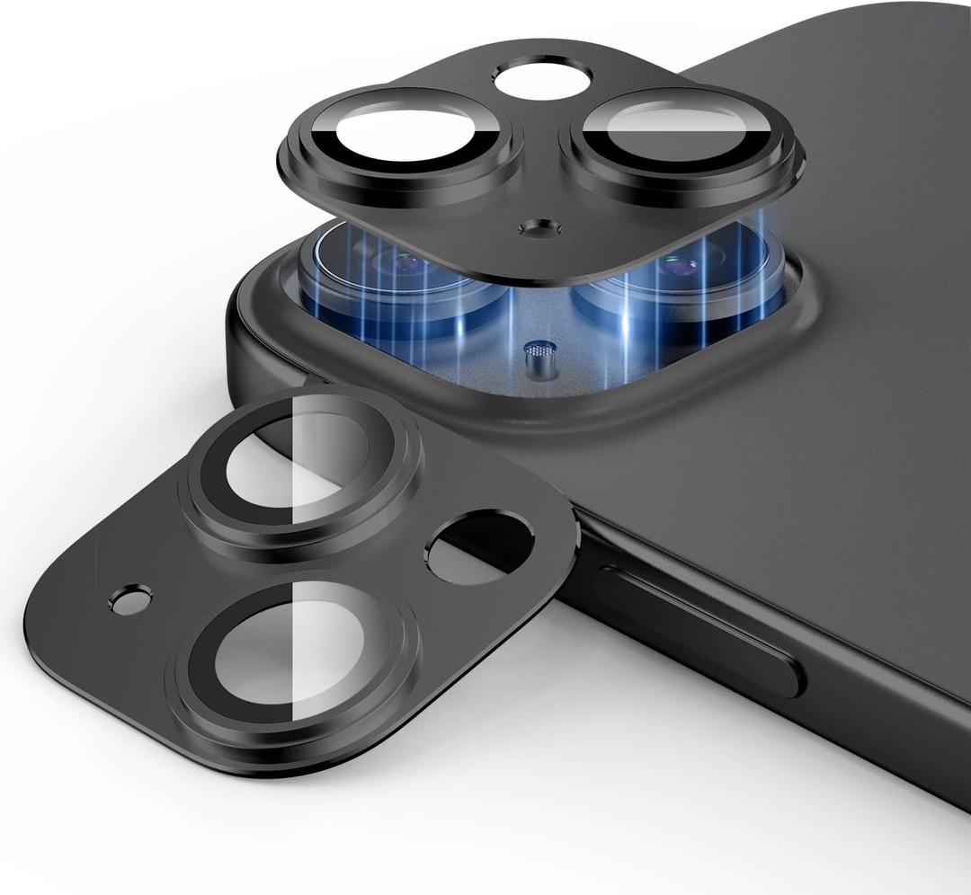 2 Packs Camera Lens Protector for iPhone 14 / iPhone 14 plus 9H Tempered Glass Camera Cover Lens Aluminum Alloy Metal matte Case, Scratch Resistant Case Friendly (Black)