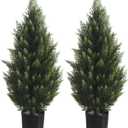 3FT Artificial Topiary Tree Realistic Faux Cedar Pines Christmas Trees UV Rated Fake Shrubs for Front Porch Faux Plants Indoor and Outdoor Decor (2 Pack)