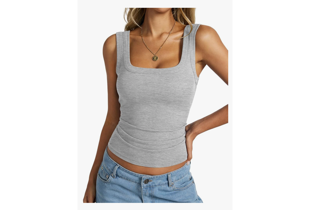 Womens Cotton Ribbed Square Neck Tank Tops Basic Backless Sleeveless Summer Cami Shirts 2025 L
