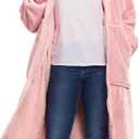 Waitu Wearable Blanket Hoodie with Zipper Gifts for Women Men, Warm and Cozy Oversized Hoodie Blanket Birthday Gifts for Women Mom, Thick Flannel Blanket with Giant Pocket - Pink (Adult)