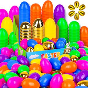 300 Pack Easter Eggs Bulk Include 6 Surprise Golden Eggs, 2.4 Inch Colorful Fillable Plastic Easter Egg Empty for Easter Hunt Party Favors, Easter Basket Stuffers Fillers, Classroom Prize Supplies