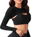 SweatyRocks Women's Ultrashort Cutout Workout Crop Top Exercise Long Sleeve Tee Shirt (Black, S)